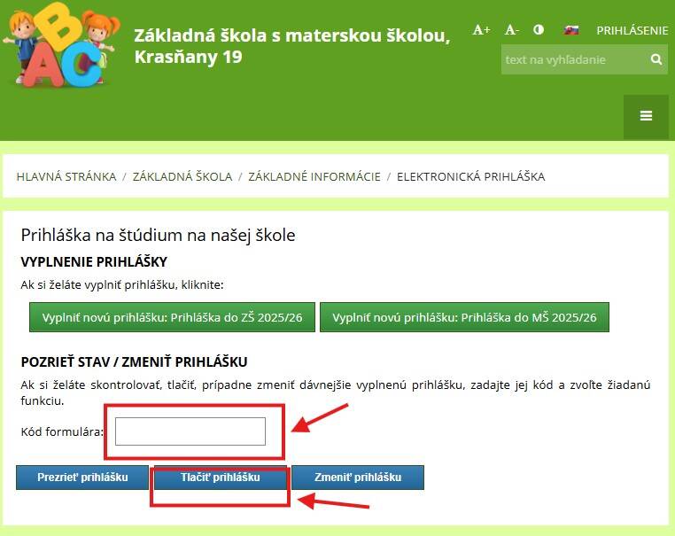 elektronicka prihlaska kod