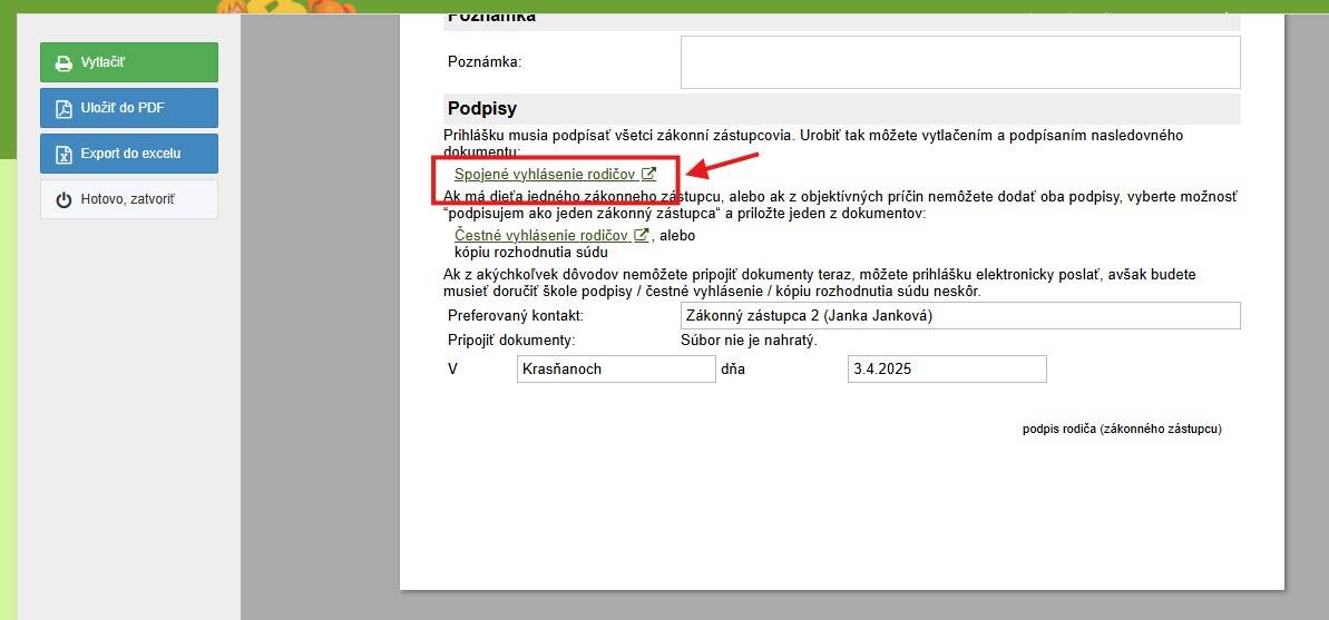 spojene vyhlasenie rodicov